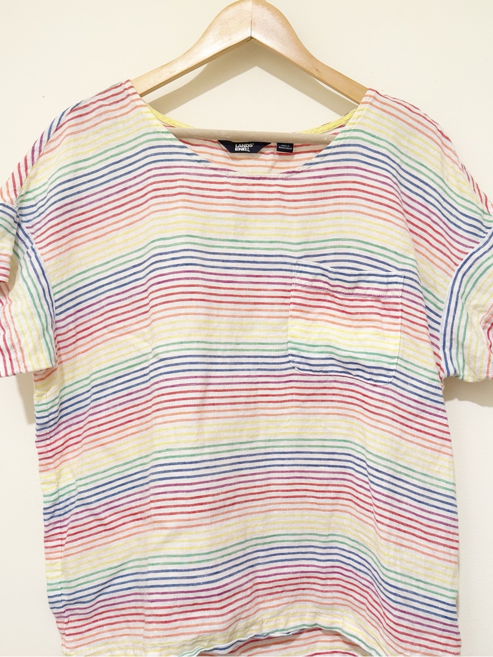 Lands' End Pastel Rainbow Stripe Short Sleeve Tee